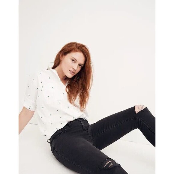 Madewell Sz 23 Petite 9" Mid-Rise Skinny Jeans in Black Sea Denim Distressed NWT - Picture 2 of 14